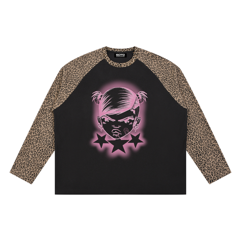 Unisex Leopard Panel Raglan Sleeve T-Shirt
