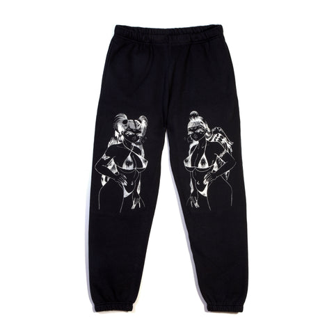 ANGEL DEVIL BLACK SWEATPANT WITH SILVER GLITTER-METALLIC