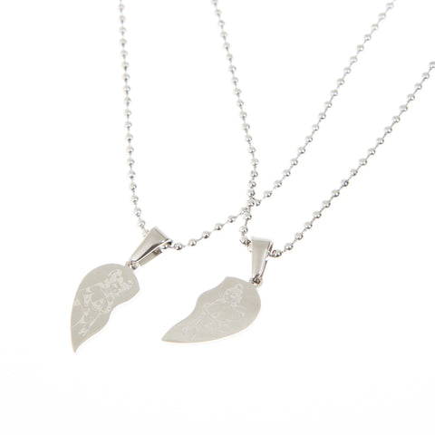 BFF Heart Necklace Angel Devil - Silver